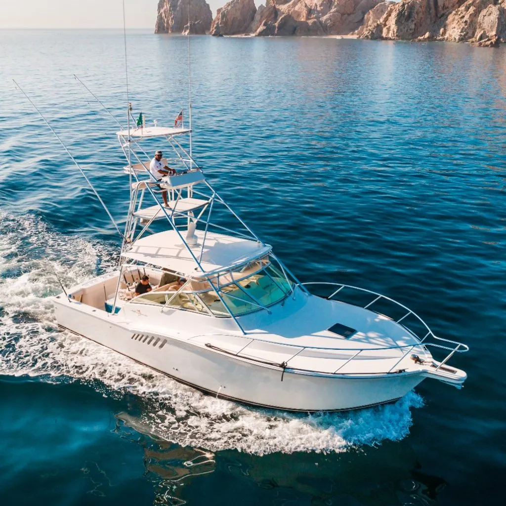 A majestic fishing vessel sailing through the Baja waters.